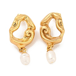 Золотой 304 серьги-гвоздики в форме пончика из нержавеющей стали, с натуральной жемчужной каплей, золотые, 38x18 мм