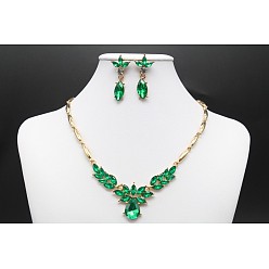 Папоротник Зеленый Ожерелья с подвесками в виде конского глаза, листьев и слезинок из сплава со стразами и комплекты серег-гвоздиков, золотые, Папоротник зеленый, 400 мм