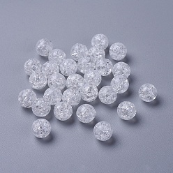 White Acrylic Beads, Crackle, Round, White, 10mm, Hole: 2mm, about 909pcs/500g