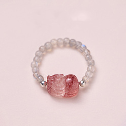 Лунный Камень Регулируемые кольца на палец из натурального лунного камня, Pi Xiu, стрейч-кольца, внутренний диаметр: 16.2~16.6 мм