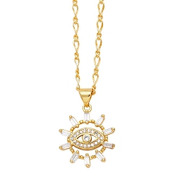 Eye Brass Micro Pave Cubic Zirconia Pendant Necklaces, Eye, 16.93 inch(43cm), Pendant: 25x18mm