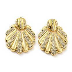 Real 16K Gold Plated Brass Micro Pave Cubic Zirconia Pendants, Cadmium Free & Lead Free, Shell, Real 16K Gold Plated, 32mm, Hole: 5x2.5mm