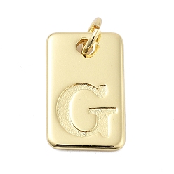 Letter G Латунные подвески, прямоугольник с подвесками-буквами, стойки покрытие, без свинца и без кадмия, долговечный, с целью перехода в кольце, Буква G, 15.5x10x1.3 мм, отверстие : 3.4 мм