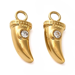Рог 304 подвески из нержавеющей стали, со стразами, золотые, рог, 12.5x5.5x4 мм, отверстие : 1.8 мм