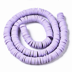 Lilac Handmade Polymer Clay Beads Strands, for DIY Jewelry Crafts Supplies, Heishi Beads, Disc/Flat Round, Lilac, 8x0.5~1mm, Hole: 2mm, about 350~387pcs/strand, 15.75 inch~16.14 inch(40~41cm)