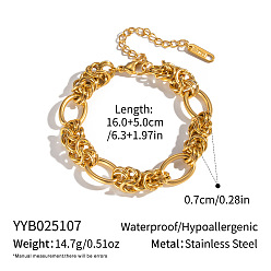 Real 18K Gold Plated 304 Stainless Steel Twisted Knot Link Chain Bracelets for Women, Real 18K Gold Plated, 6.30 inch(16cm)