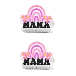 Орхидея Силиконовые фокусные бусы на день матери, изготовление ожерелий diy, радуга со словом мама, сиреневые, 24x29x8 мм, отверстие : 2 мм