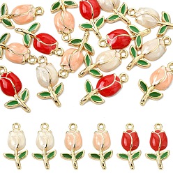 (52) Непрозрачная лаванда 15шт 3 цвета позолоченный сплав эмалированные подвески, тюльпаны подвески, разноцветные, 22x11x3 мм, отверстие : 1.6 мм, 5 шт / цвет