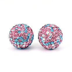 Розовый Полимерная глина Pave горный хрусталь бисер, дискотечный шар бисер, круглые, светло-розовый, 16 мм, отверстие : 1.6~2 мм