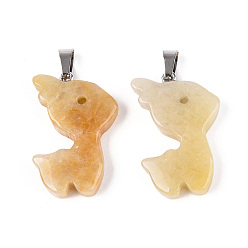 Топаз Нефрит Натуральный топаз нефрита подвески, подвески в виде рождественских оленей с дужками из нержавеющей стали, цвет нержавеющей стали, 33x22x6~7 мм, отверстие : 3~4x7.5~8 мм