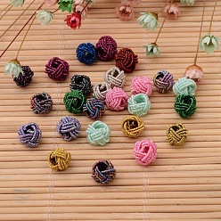 Mixed Color Handmade Cord Woven Beads, Round, Mixed Color, 8x6.5mm, Hole: 4mm