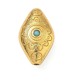 Rhombus Латунные бусины, С бисером бирюзы смолы, реальный 24 k позолоченный, ромб, 13x8x5.5 мм, отверстие : 1 мм