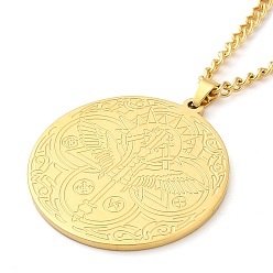 Настоящее золото 18K 304 ожерелья с подвесками-цепочками из нержавеющей стали, плоские круглые с ангелом рисунком, реальный 18 k позолоченный, 23.62 дюйм (60 см)