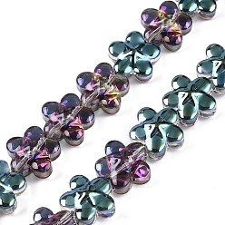 Темно-бирюзовый Стеклянные бусины с гальваническим покрытием , цветок, темные бирюзовый, 12x12.5x7 мм, отверстие : 1 мм, около 54~55 шт / нитка, 24.57~24.96 дюйм (62.4~63.4 см)