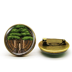 Античная Бронза Штифт из сплава, стеклянная плоская круглая брошь с деревом жизни, античная бронза, 25 мм