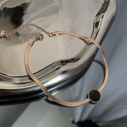 Плоский Круглый 304 браслеты из нержавеющей стали с латунными подвесками, золотые, плоско-круглые, 7-7/8 дюйм (200 мм)