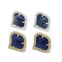 (52) Непрозрачная лаванда Серьги из натурального содалита, с латунной фурнитурой и кубическим цирконием, граненые, прозрачные, разноцветные, 18x18 мм , штифт: 0.6 мм