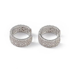 Платина Серьги-кольца из прозрачного кубического циркония, украшения из латуни для женщин, долговечный, без свинца и без кадмия, платина, 17.5x7 мм, штифты : 1 мм