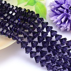 Midnight Blue Faceted Cone Imitation Austrian Crystal Bead Strands, Grade AAA, Midnight Blue, 6x4mm, Hole: 0.7~0.9mm, about 100pcs/strand, 15.7 inch
