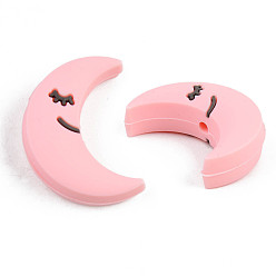 Light Coral Food Grade Eco-Friendly Silicone Focal Beads, Moon, Light Coral, 28x21x10mm, Hole: 2mm