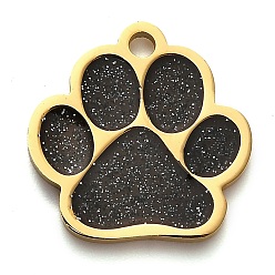 Черный 304 подвески из нержавеющей стали, с блестящей эмалью, очарование отпечатка лапы, золотые, чёрные, 15.5x15.5x1.5 мм, отверстие : 1.6 мм