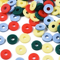 Темно-Зеленый Бусины из полимерной глины , Heishi бусы, для поделок ювелирных изделий, Диск / плоские круглые, темно-зеленый, 6x1 мм, отверстие : 2 мм, Около 26000 шт / 1000 г