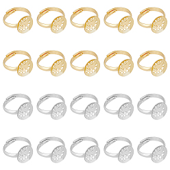 Платиновый & Золотой 20шт 2 цвета регулируемые латунные настройки кольца сита, плоско-круглые, платиной и золотом, размер США 6 1/2 (17 мм), лоток : 12 мм, 10 шт / цвет