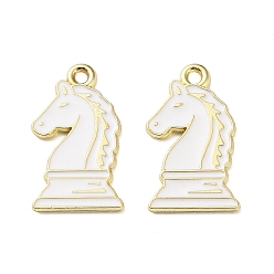 Белый Подвески из эмали и сплава, настольные игры для взрослых/шахматные брелоки, золотые, белые, 22x13x1.2 мм, отверстие : 1.6 мм
