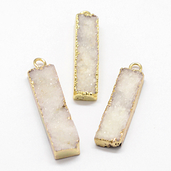 Golden Electroplated Natural & Dyed Druzy Agate Pendants, with Brass Findings, Golden, 37~41x9~10x5~9mm, Hole: 3mm