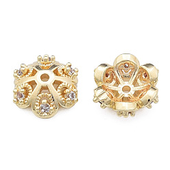 Real 14K Gold Plated Brass Micro Pave Clear Cubic Zirconia Fancy Bead Caps, Nickel Free, 5-Petal, Clear, Flower, Real 14K Gold Plated, 9.5x9.5x3mm, Hole: 1mm