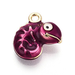 Фиолетовый Стойки обшивки сплава эмали подвески, амулеты-хамелеоны, без кадмия, без никеля и без свинца, золотые, фиолетовые, 15x14.5x6 мм, отверстие : 1.8 мм