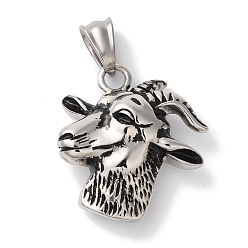 Античное Серебро Ионное покрытие (ip) 304 подвески из нержавеющей стали, амулет в виде головы козла, античное серебро, 28x28x7.5 мм, отверстие : 7.5x5 мм