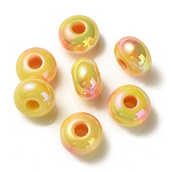 Gold UV Plating Rainbow Iridescent Acrylic Beads, Two Tone, Rondelle, Gold, 13.5~14x8.5~9mm, Hole: 4.5mm