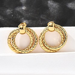 Золотой 201 серьги нержавеющей стали, с 304 штифтов из нержавеющей стали, вакуумное покрытие pvd, плоско-круглые, золотые, 22.5x22 мм