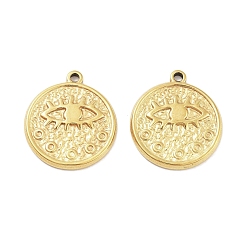 Золотой 304 подвески из нержавеющей стали, текстурированная плоская круглая с подвеской в виде глаз, золотые, 18.5x16.5x2 мм, отверстие : 1.4 мм