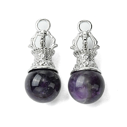 Аметист Подвески из натурального аметиста , круглые подвески, Подвески-лампочки со стойкой, латунь с платиновым покрытием, рог оленя, без кадмия и без свинца, без кадмия и без свинца, 39~40x16~16.5 мм, отверстие : 4.5 мм