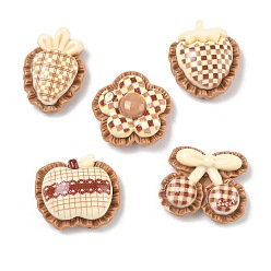Верблюжий Кабошоны из непрозрачной смолы с клетчатым узором, клубника/яблоко/вишня/цветок/морковь, верблюжие, 21~25.5x18~25x8~10 мм