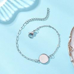 Нержавеющая Сталь Цвет 304 изготовление браслета-скрепки из нержавеющей стали, с плоскими круглыми 304 кабошонами из нержавеющей стали, не тускнеет, цвет нержавеющей стали, 7.01 дюйм (17.8 см), лоток : 12 мм