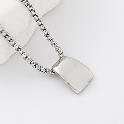 Stainless Steel Color 304 Stainless Steel Trapezoid Pendant Box Chain Necklaces for Women, Tarnish Free, Stainless Steel Color, 23.62 inch(60cm)