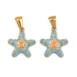 Светло-Голубой 304 нержавеющей стальной эмали подвески, морская звезда, золотые, Небесно-голубой, 17.5x15.5x3.5 мм, отверстие : 6.5x3 мм