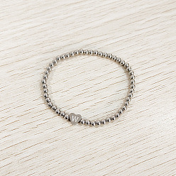 Letter W 304 эластичные браслеты из нержавеющей стали для женщин, сердце с письмом, цвет нержавеющей стали, Буква W, внутренний диаметр: 2.24 дюйм (5.7 см)