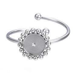 Нержавеющая Сталь Цвет Не тускнеет 304 кольцо-манжета из нержавеющей стали с открытыми оправами для кабошонов, плоско-круглые, цвет нержавеющей стали, размер США 8 (18.1 мм), лоток : 6 мм