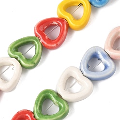 Разноцветный Фарфора ручной работы бисер нитей, сердце, яркие глазированный фарфор, красочный, 13x14.5x5 мм, отверстие : 1.4 мм, около 25 шт / нитка, 12.60'' (32 см)