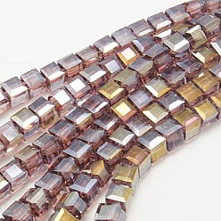 Purple Electroplate Glass Beads Strands, AB Color Plated, Faceted, Cube, Purple, 6x6x6mm, Hole: 1mm