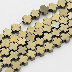 Antique Bronze Plated Greek Cross Non-magnetic Synthetic Hematite Beads Strands, Imitation Pyrite, Antique Bronze Plated, 4x4x3mm, Hole: 0.8mm, about 96pcs/strand, 16.6 inch