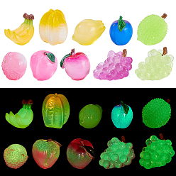 (52) Непрозрачная лаванда 30шт 10 стили светящиеся смоляные фруктовые витрины украшения, аксессуары для кукольного домика с микро-ландшафтом, притворяясь опорными украшениями, светится в темноте, разноцветные, 18~34x17~25x19~28 мм, 3 шт / стиль