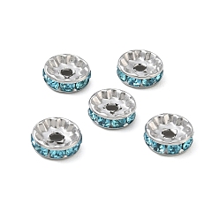 Aquamarin 304 Edelstahl Rhinestone-Spacer Perlen, flache Runde/Scheiben, Edelstahl Farbe, Aquamarin, 10x3 mm, Bohrung: 2 mm