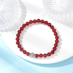 Красный Агат Женские браслеты из натурального сердолика (окрашенного и нагретого) и латунных круглых бусин, платина, внутренний диаметр: 2-1/4 дюйм (5.6 см)