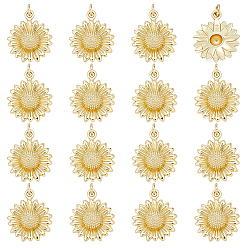 Настоящее золото 18K 16 латунные подвески шт., долговечный, цветок, с целью перехода в кольце, реальный 18 k позолоченный, 21x18x4.5 мм, отверстие : 3 мм, Перейти кольцо: 5x0.8 мм