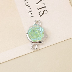 Medium Sea Green Alloy Resin Connector Charms, Platinum, Flower Links, Medium Sea Green, 18x12mm